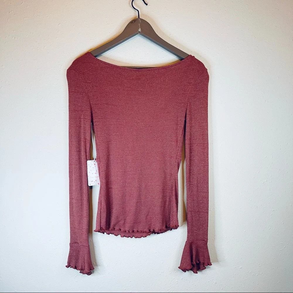 Free People Intimatly Bell Sleeve Cut Off Ruffle Top Size XS NWT